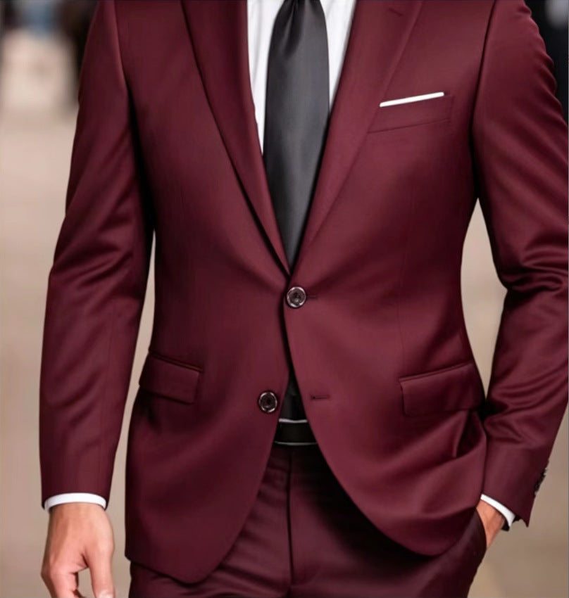 Formal Men's Suit Two-Piece Set with Double Buttons, Slim Fit, Solid Color, Wedding Tuxedo Jacket