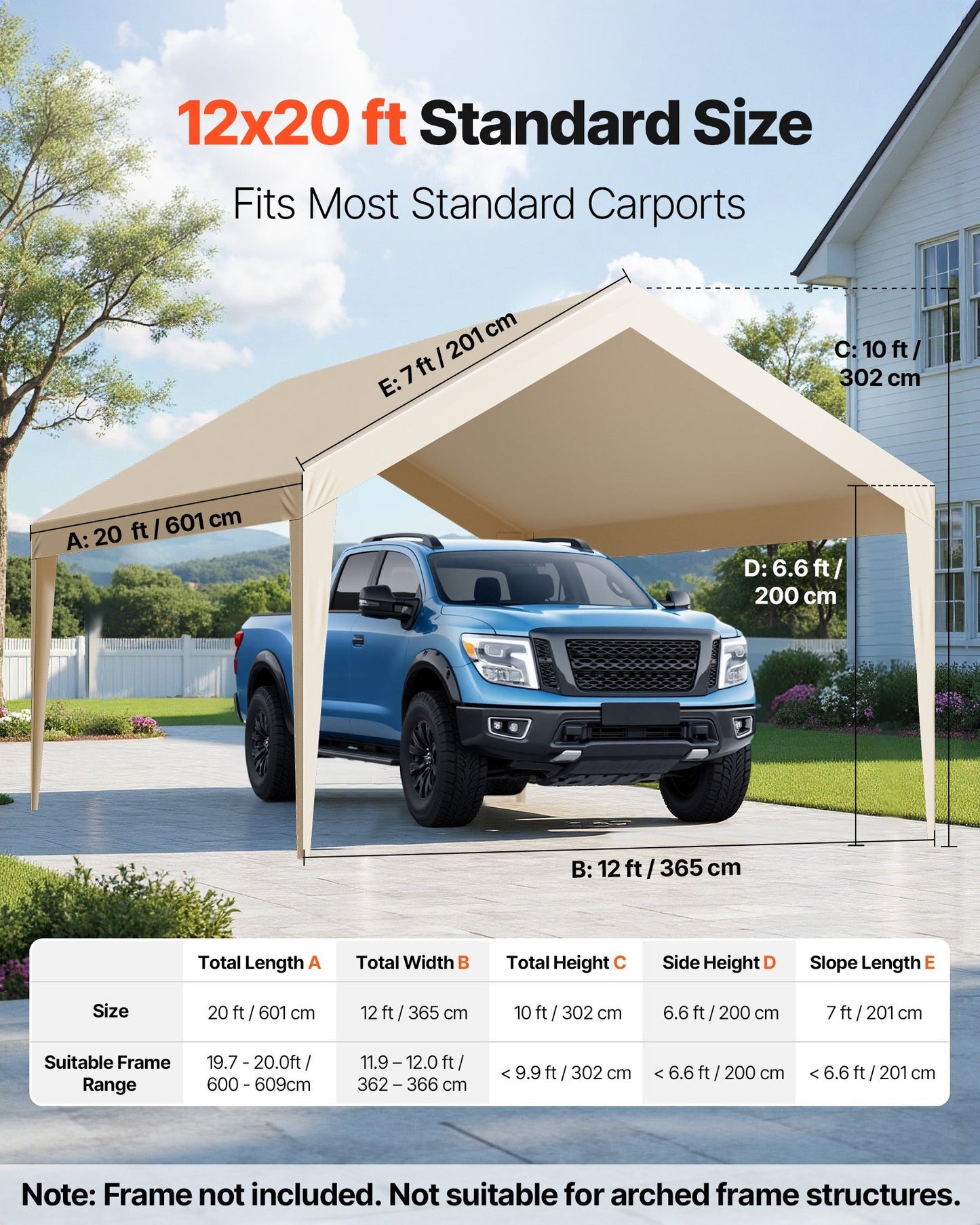 Carport Replacement Canopy, 12 x 20 ft Potable Garage Tent