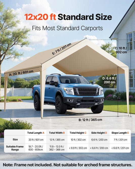 Carport Replacement Canopy, 12 x 20 ft Potable Garage Tent