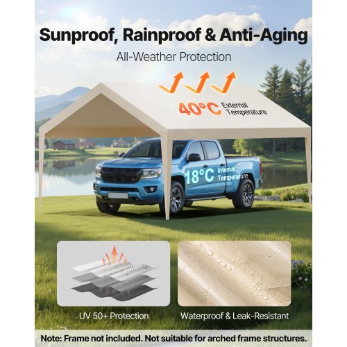 Carport Replacement Canopy, 12 x 20 ft Potable Garage Tent