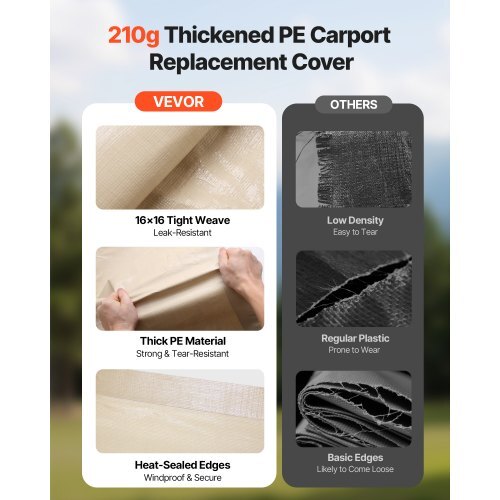 Carport Replacement Canopy, 12 x 20 ft Potable Garage Tent