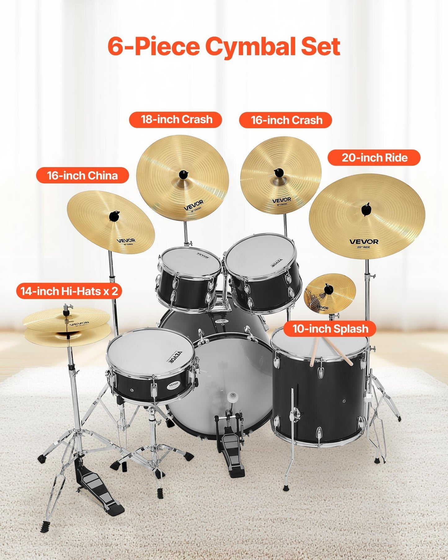 Cymbal Pack, 6 Pieces Cymbals for Drum Set