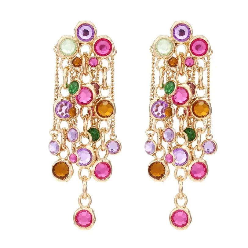 Vintage Long Imitation Crystal Tassel Earrings for Woman Party Jewelry