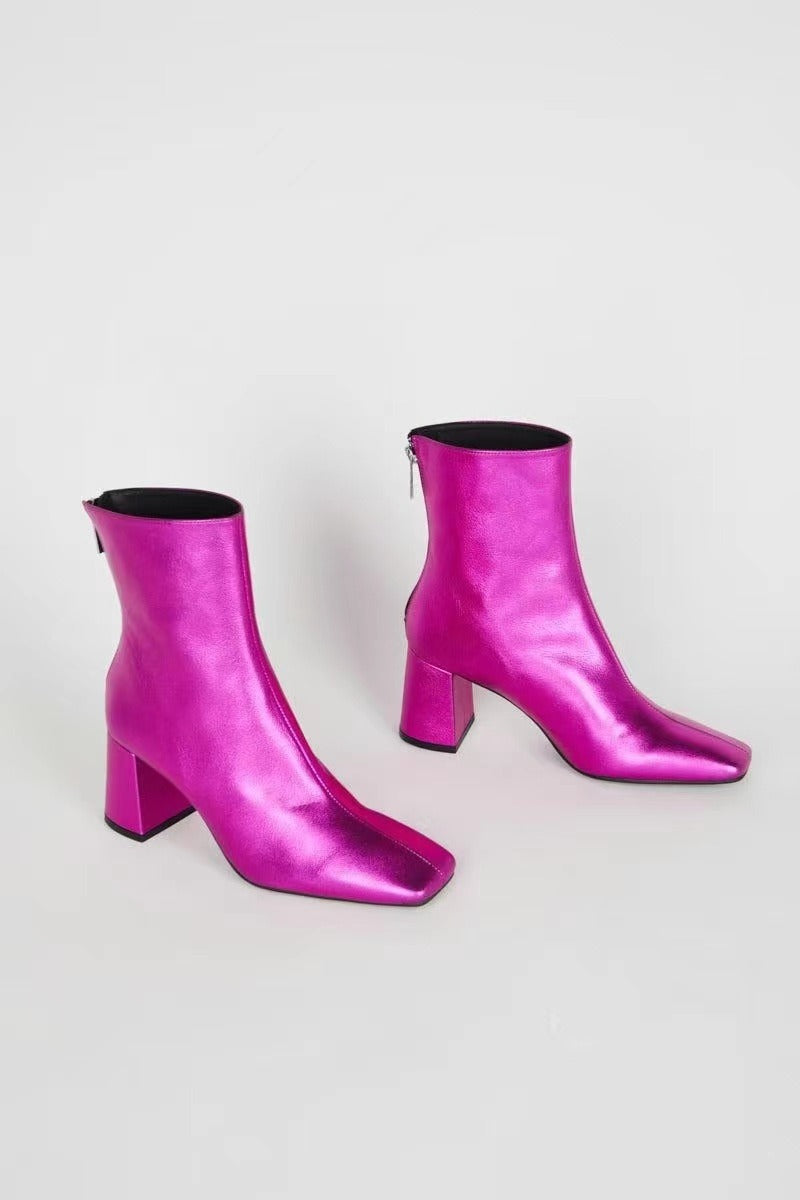Elegant Women Real Leather High Heeled Ankle Boots Soft Leather Gold Silver Party Dancing Boots Female Shoes Woman