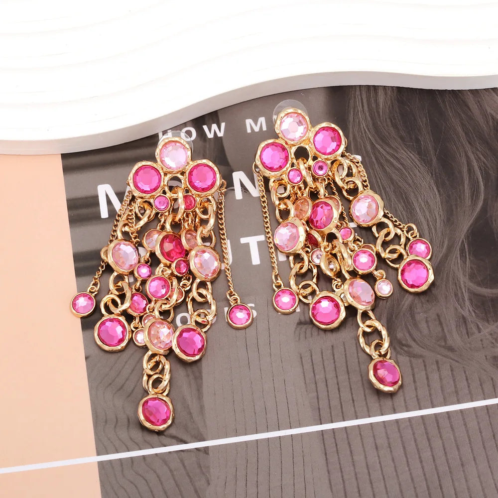 Vintage Long Imitation Crystal Tassel Earrings for Woman Party Jewelry
