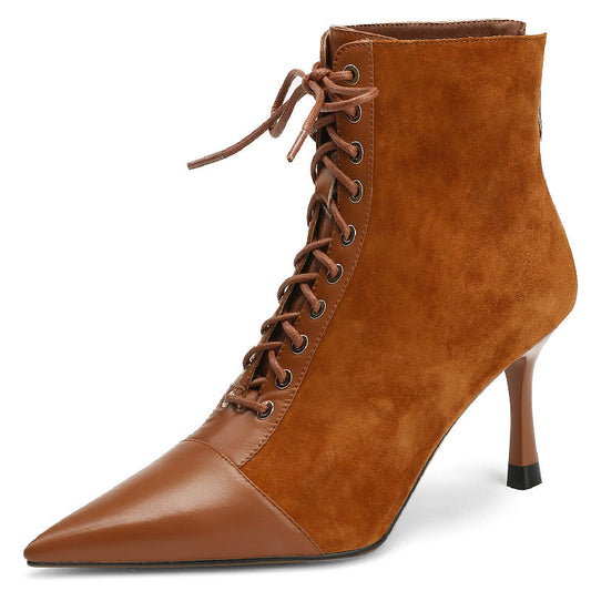 Mature Elegant Women Ankle Boots Pointed Toe