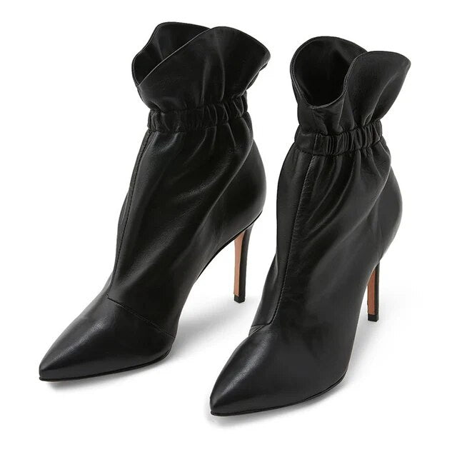 Fashion Retro Point Toe High Top Prom Dance Dress Shoes Elastic Ankle Boots