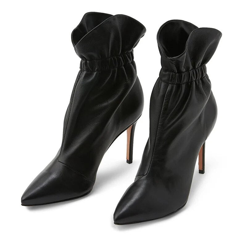 Fashion Retro Point Toe High Top Prom Dance Dress Shoes Elastic Ankle Boots