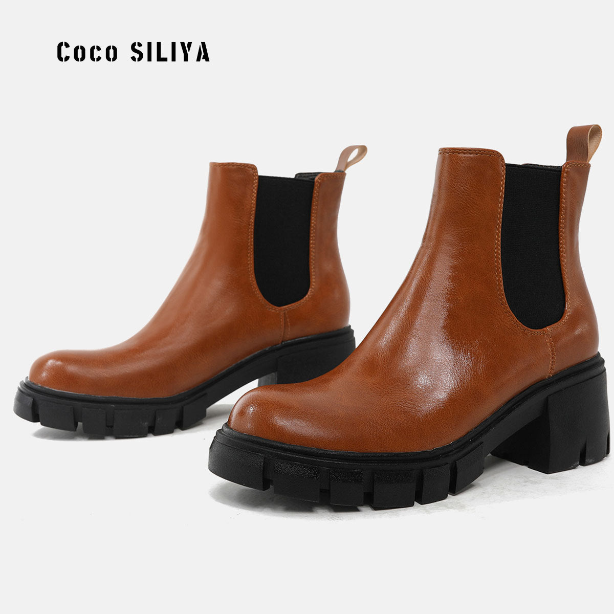 Heavy Heeled Thick Soled Martin Boots New Round Toe Short Boots In Autumn And Winter Large Size 44-35