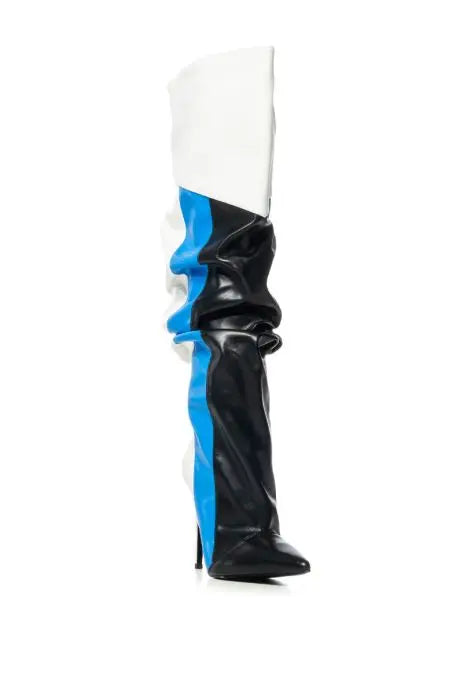 Patchwork Pointy Toe Boots Thin High Heels Boots Side Zipper Sexy Over Knee High Boots Autumn Party Dress Women Shoes New