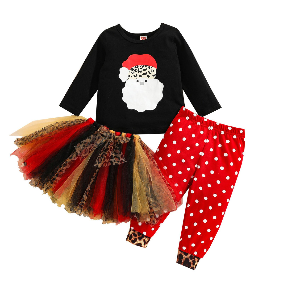 3pcs sets Christmas Girls Clothes Santa Claus Pattern Tops Mixed Color Mesh Tutu Skirt Dress Dots Pants Children Clothing