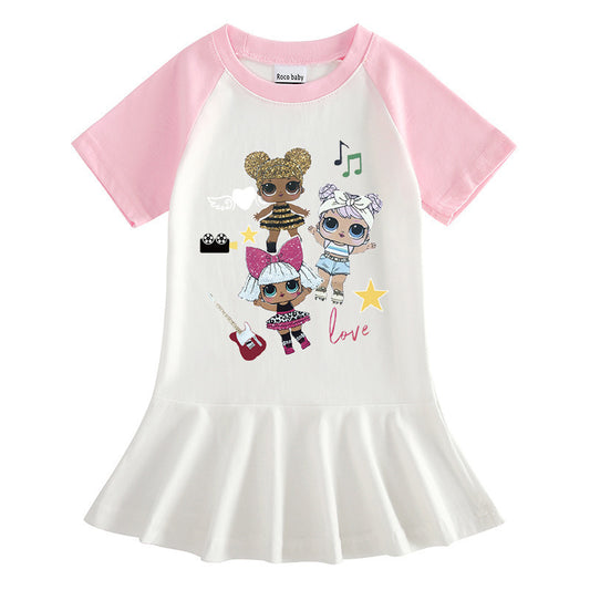 Surprise doll cartoon half sleeved girls' dress