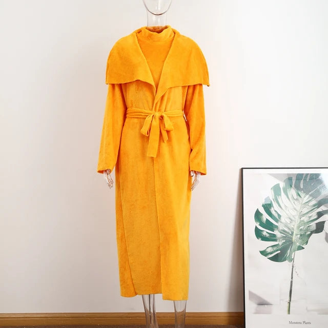 Women Long Cardigan Dress 2 Piece Set