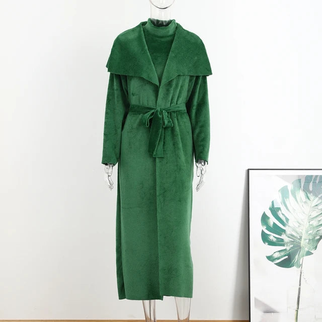 Women Long Cardigan Dress 2 Piece Set