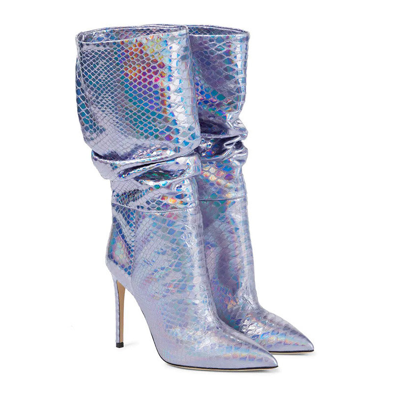 Pointed Toe Stiletto High Heel Sleeve Pleated Colorful Fashion Catwalk Plus Size Boots Women's Boots