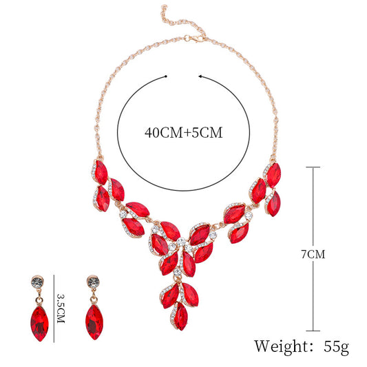 Jewelry Necklace Earring Set Female Electroplating Alloy New Exaggerated Fashion Artificial Gem Bride Jewelry