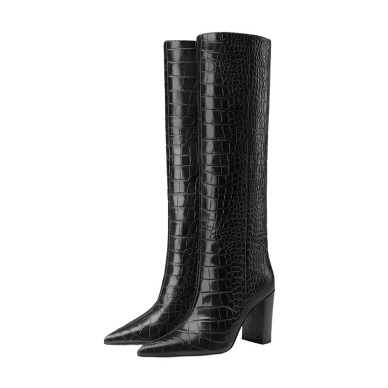 New Fashion Autumn WInter Warm Knee High Boots Sexy High Heels Pointed Toe Black Beige Dress Party Lady Long Boots