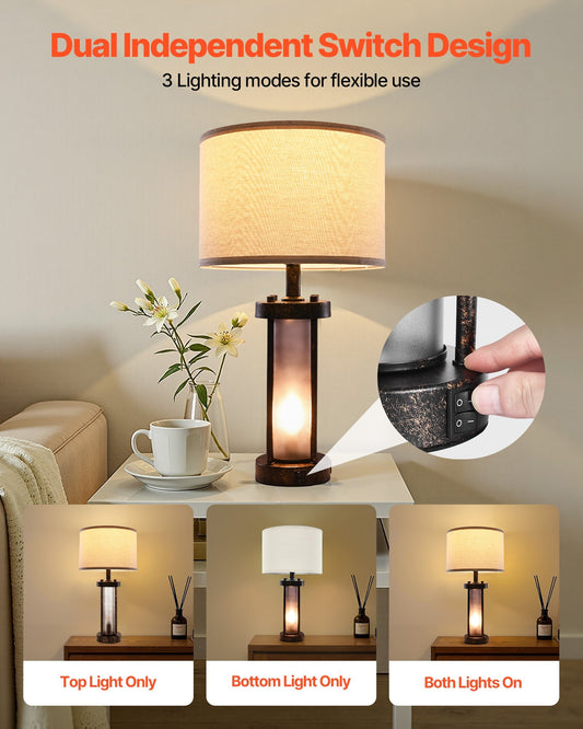Table Lamps Set of 2, Dimmable Farmhouse Bedside Nightstand Lamps