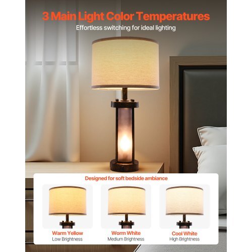 Table Lamps Set of 2, Dimmable Farmhouse Bedside Nightstand Lamps