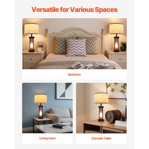 Table Lamps Set of 2, Dimmable Farmhouse Bedside Nightstand Lamps
