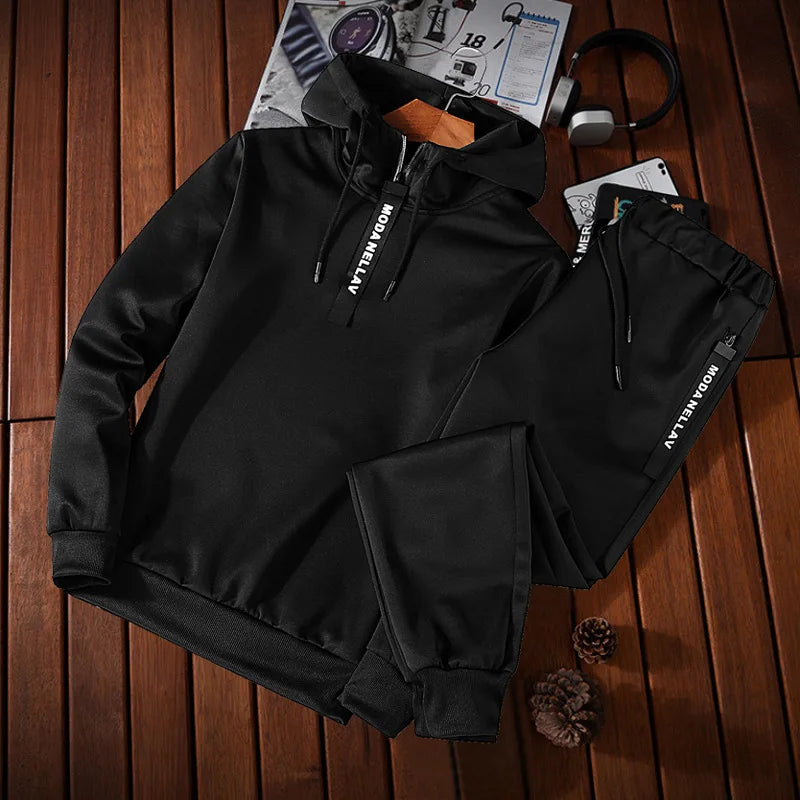 Sets Tracksuit Men Autumn Winter Hooded Sweatshirt Drawstring Set