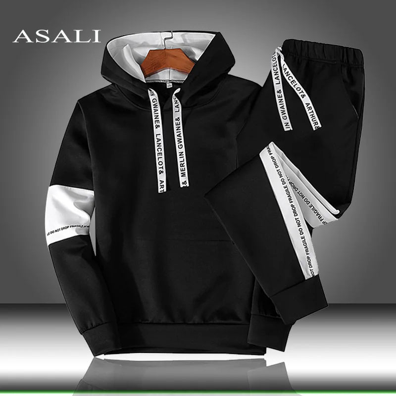 Sets Tracksuit Men Autumn Winter Hooded Sweatshirt Drawstring Set