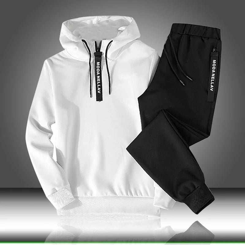 Sets Tracksuit Men Autumn Winter Hooded Sweatshirt Drawstring Set