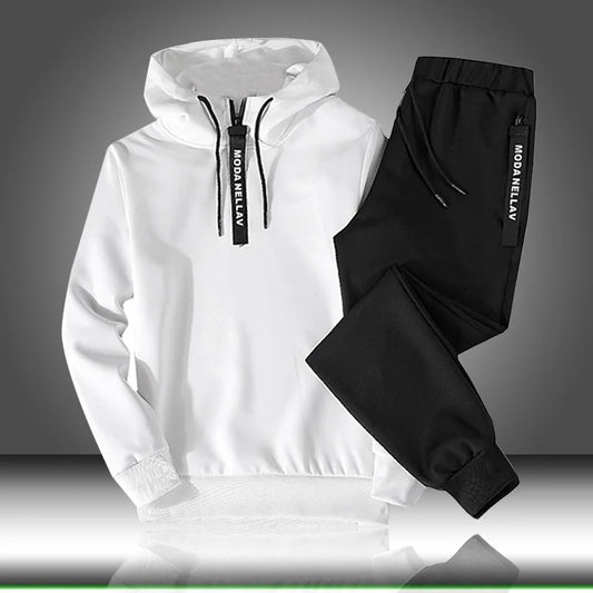 Sets Tracksuit Men Autumn Winter Hooded Sweatshirt Drawstring Set