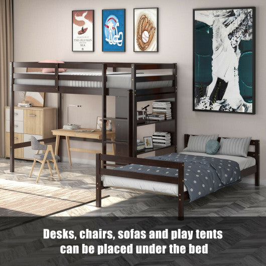 Twin Over Twin Loft Bunk Bed with Bookcase