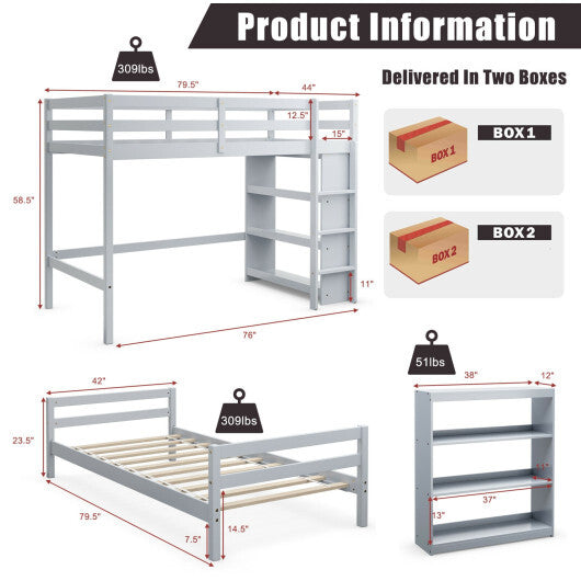 Twin Over Twin Loft Bunk Bed with Bookcase