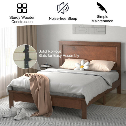 Queen Size Bed Frame Platform Slat High Headboard Bedroom with Rubber Wood Leg