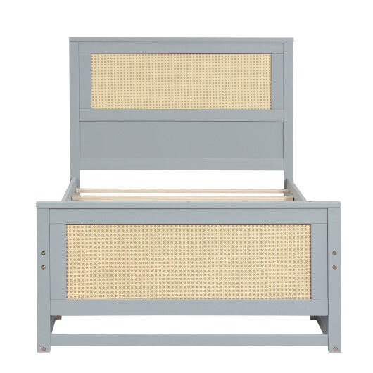 Twin Size Rattan Bed Frame with Storage Drawers