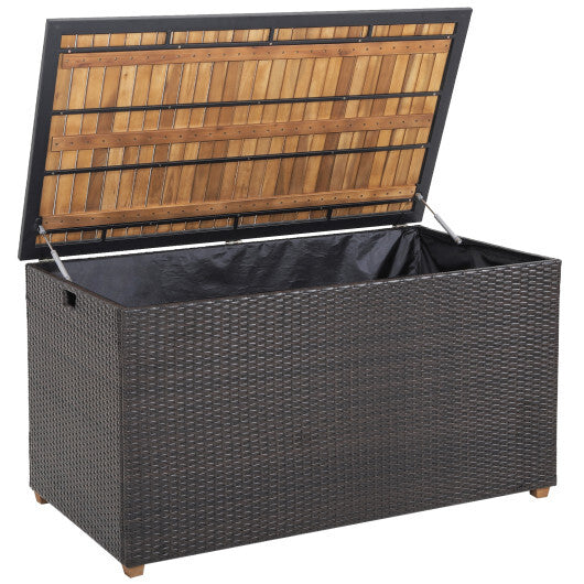 134 Gallon Rattan Storage Box with Zippered Liner and Solid Acacia Wood Top - Hillery's Products & Services