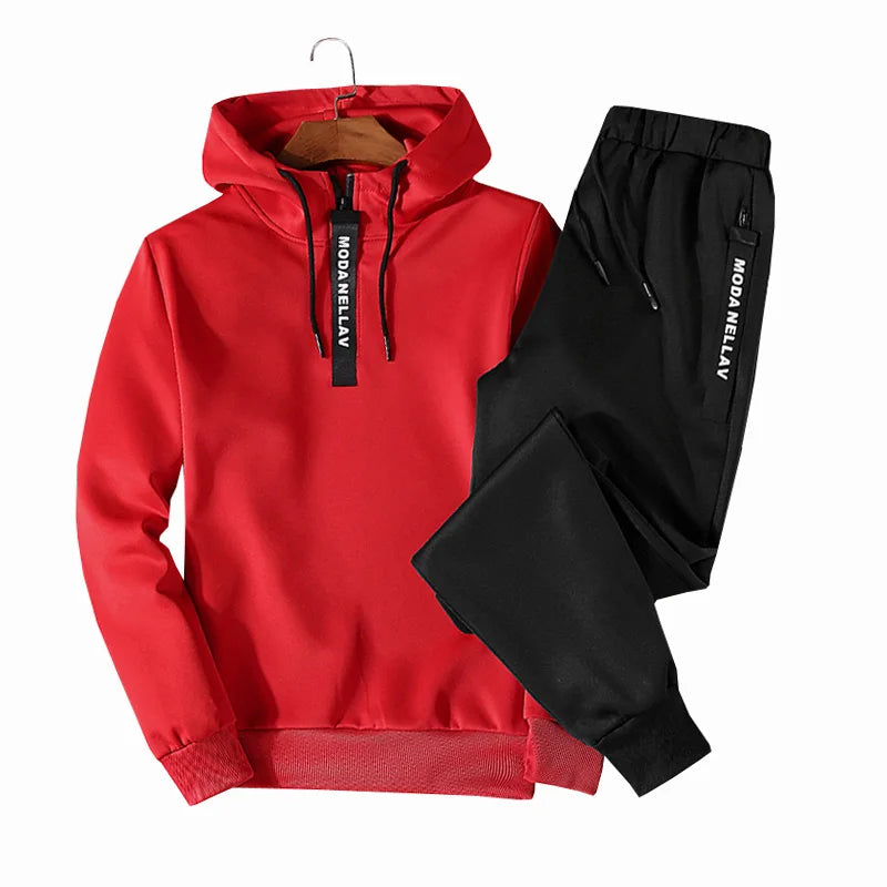 Sets Tracksuit Men Autumn Winter Hooded Sweatshirt Drawstring Set
