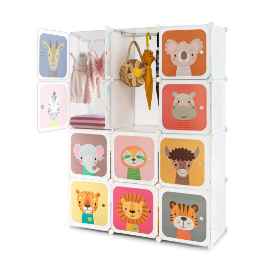 12 Cube Kids Wardrobe Closet with Hanging Section and Doors-Green - Hillery's Products & Services
