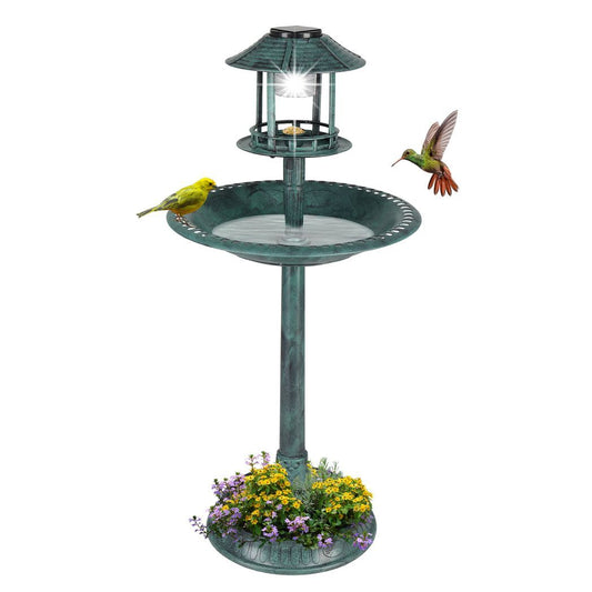 51*51*106cm Plastic Round Birdbath with Solar Ligh Dark Green - Hillery's Products & Services