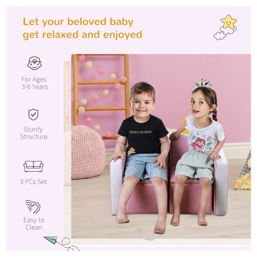 Kids 2-in-1  Sofa Sets-Pink