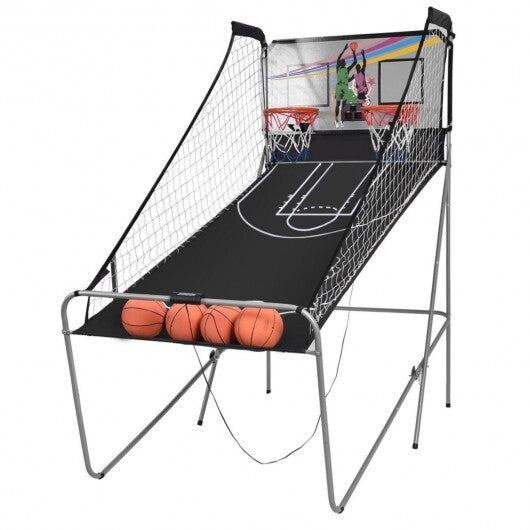 Foldable Double Electronic Basketball Game with 4 Balls Indoor-Gray