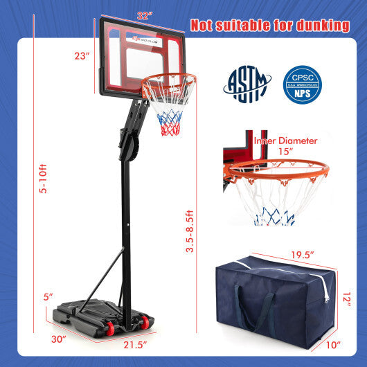 Basketball Hoop with 5-10 Feet Adjustable Height for Indoor Outdoor