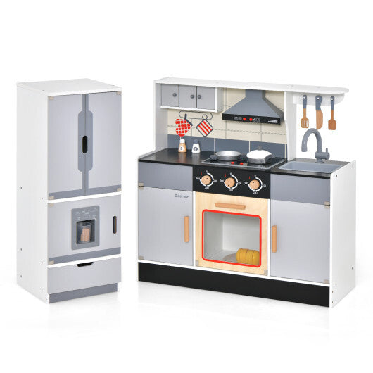 Wooden Chef Play Kitchen and Refrigerator with Realistic Range Hood and Roaster - Hillery's Products & Services