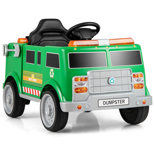 12V Battery Powered Electric Vehicle with Remote Control and Trash Bin-Green - Hillery's Products & Services