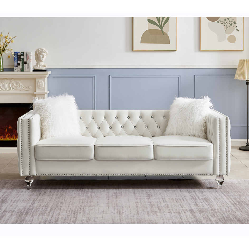 Beige, 2+3 Seat Sofa Set, Velvet Crystal Buckle Upholstery Sofa