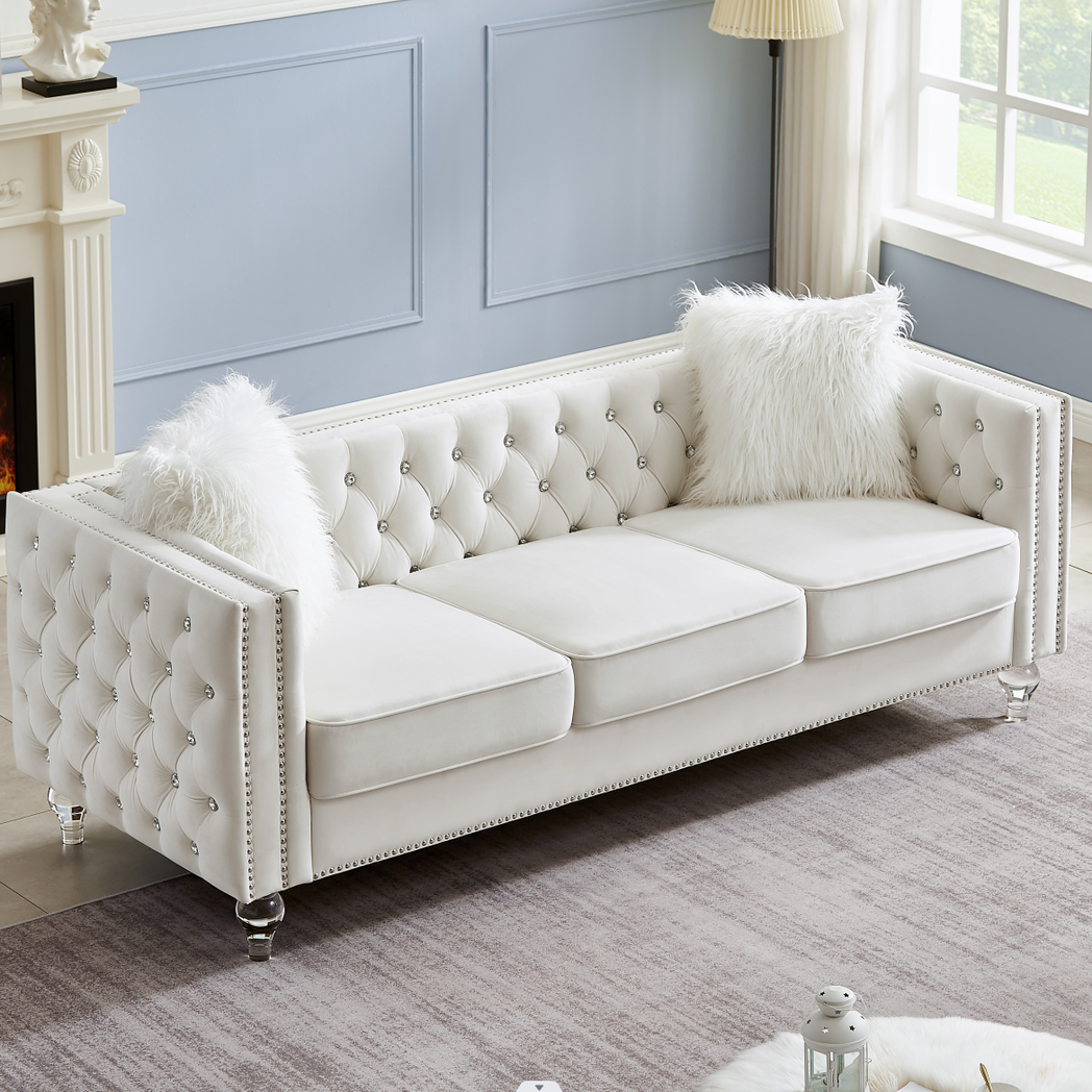 Beige, 2+3 Seat Sofa Set, Velvet Crystal Buckle Upholstery Sofa