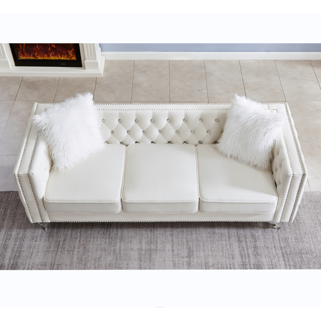 Beige, 2+3 Seat Sofa Set, Velvet Crystal Buckle Upholstery Sofa