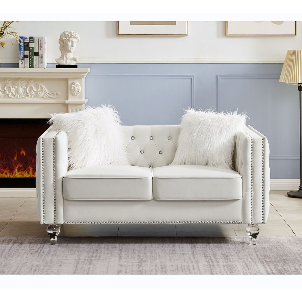 Beige, 2+3 Seat Sofa Set, Velvet Crystal Buckle Upholstery Sofa