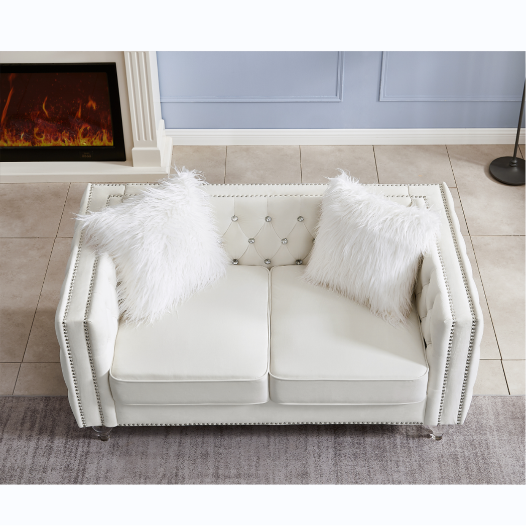 Beige, 2+3 Seat Sofa Set, Velvet Crystal Buckle Upholstery Sofa