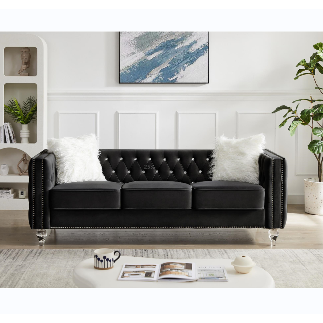 Black, 2+3 Seat Sofa Set, Velvet Crystal Buckle Upholstery Sofa