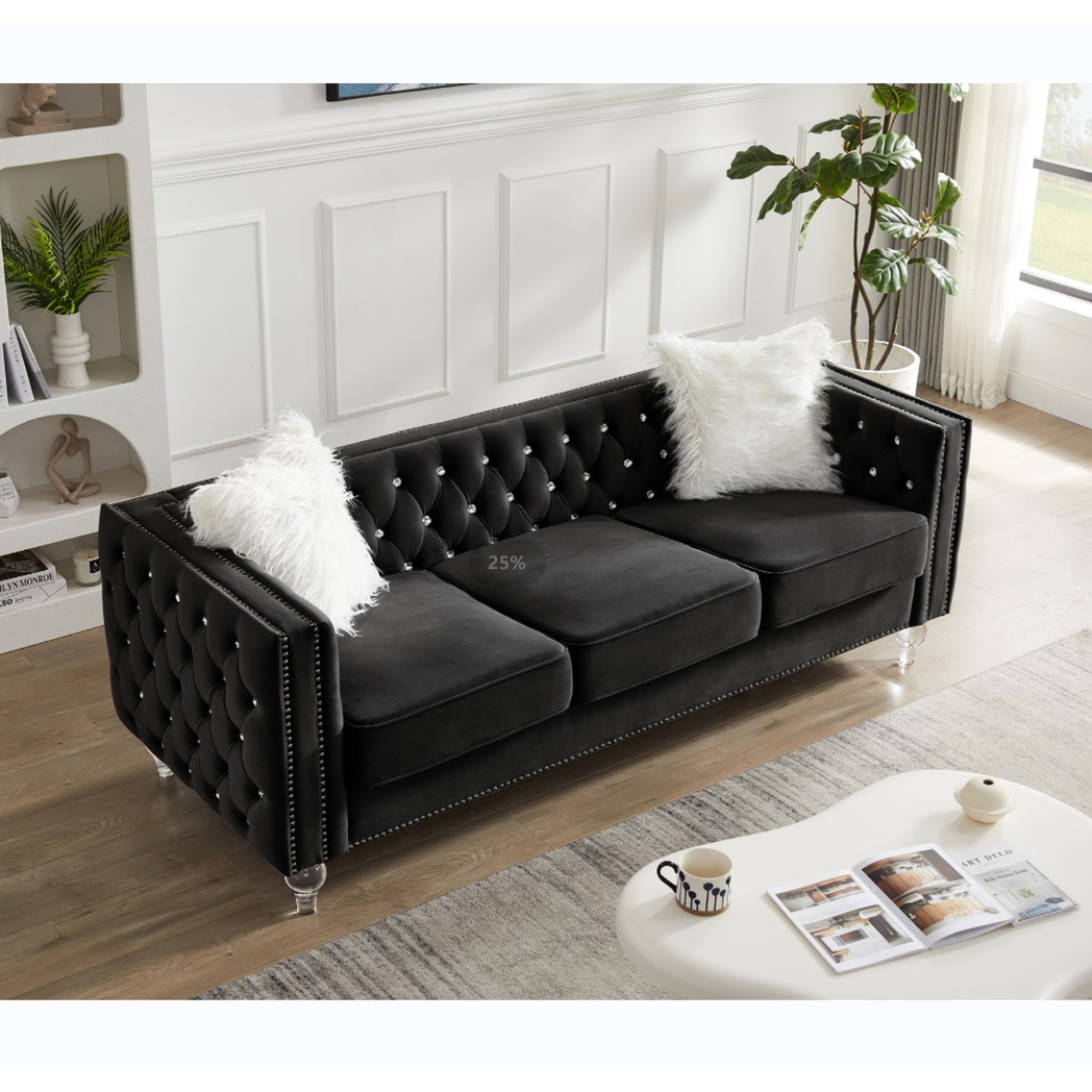 Black, 2+3 Seat Sofa Set, Velvet Crystal Buckle Upholstery Sofa