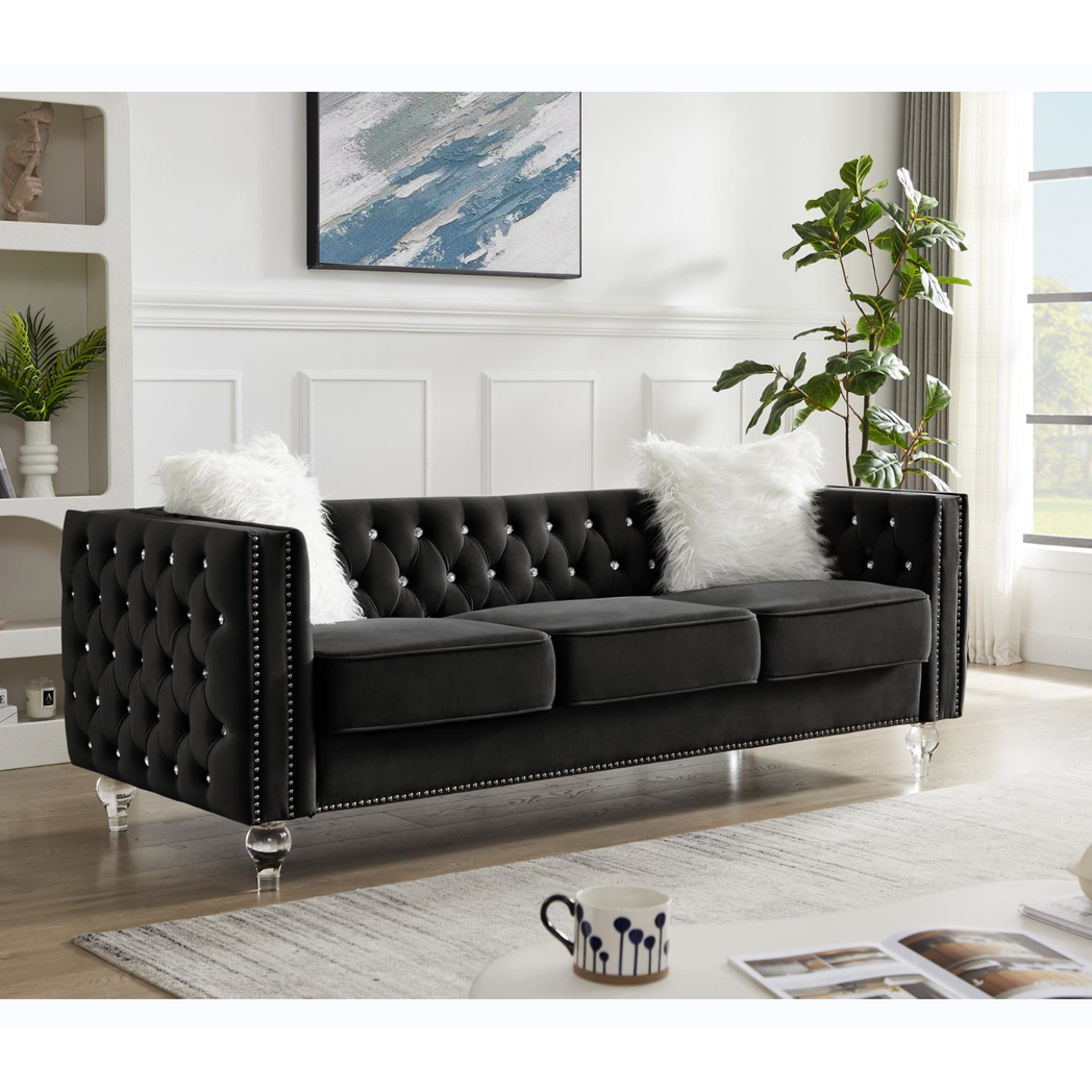 Black, 2+3 Seat Sofa Set, Velvet Crystal Buckle Upholstery Sofa