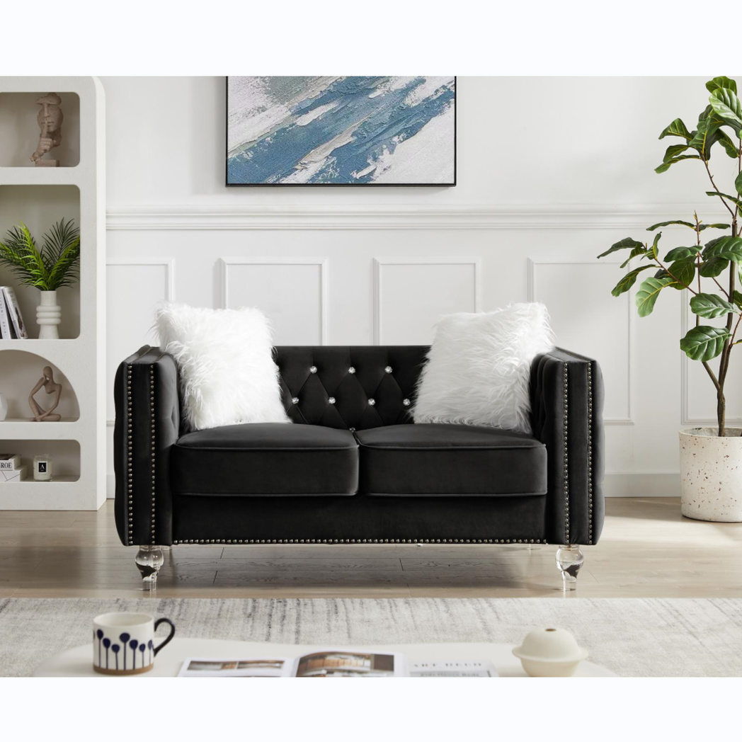 Black, 2+3 Seat Sofa Set, Velvet Crystal Buckle Upholstery Sofa